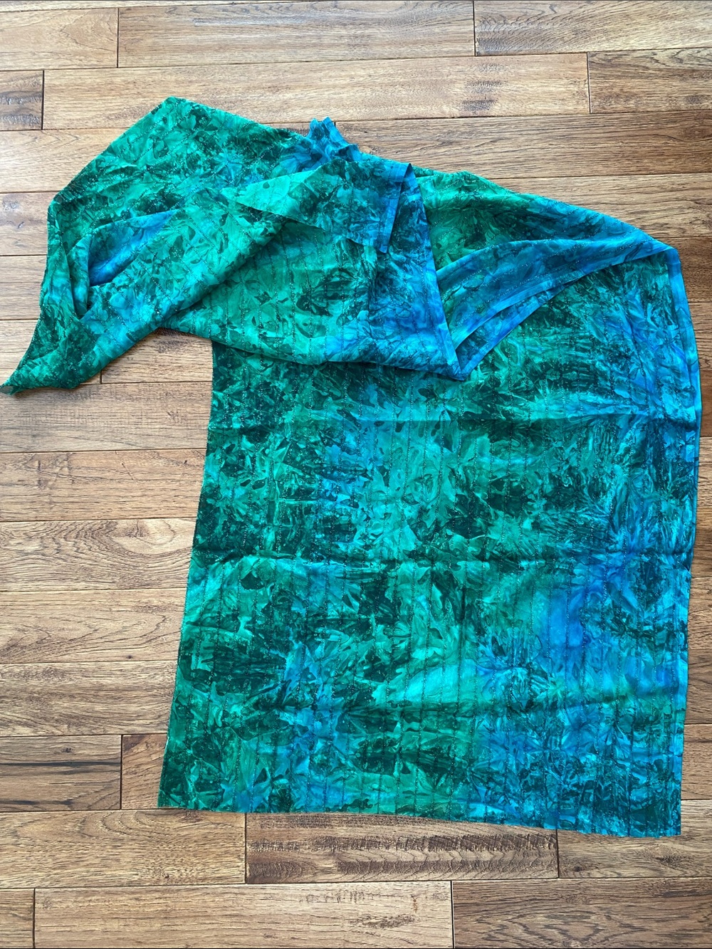 Sheer Green and Blue fabric with shimmer detail